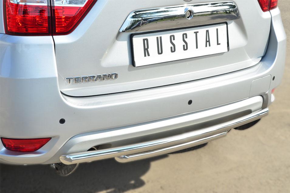 Защита заднего бампера d42/42 декор паз для Nissan Terrano 2014, Slitkoff NTRZ-001797