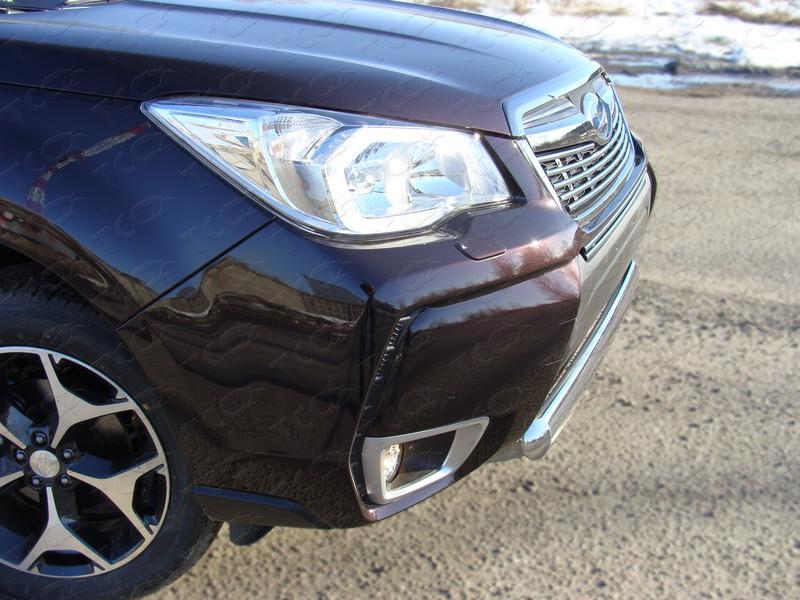 Защита передняя (овальная короткая) 75х42 мм для Subaru Forester 2013 (Субару Форестер 2013), ТСС SUBFOR13-01, TCC Тюнинг