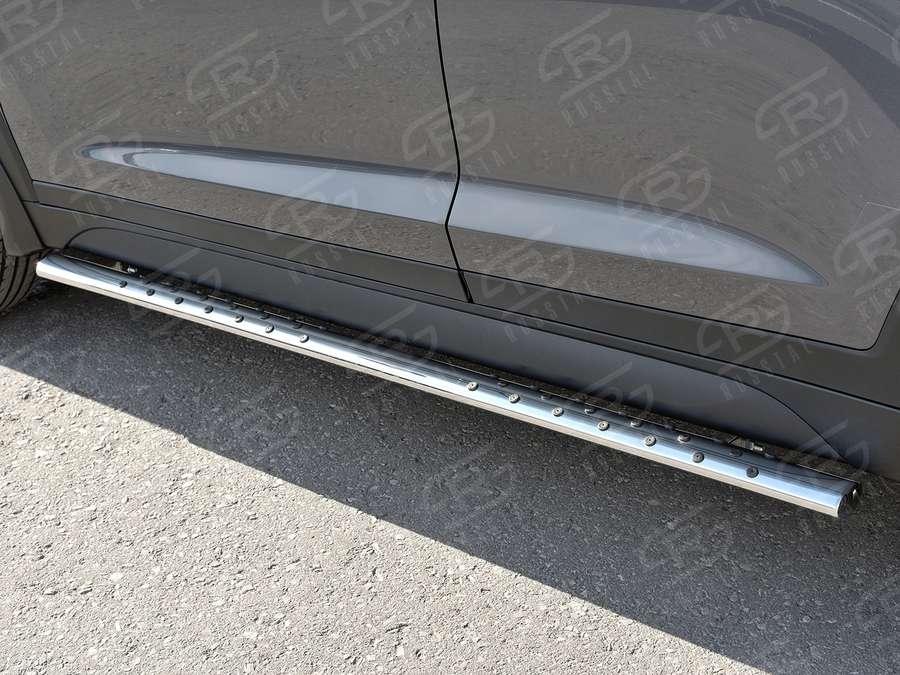 Пороги труба d75х42 овал с проступью Hyundai Tucson 2015, Slitkoff HTO-002236
