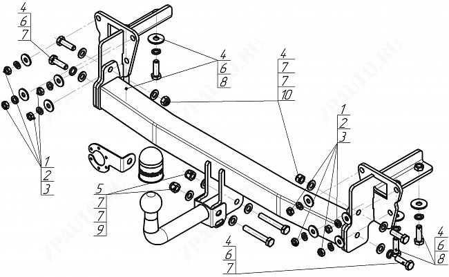 Фаркоп Subaru Outback 2015-2020, тип шара A , Motodor, арт.92203-A
