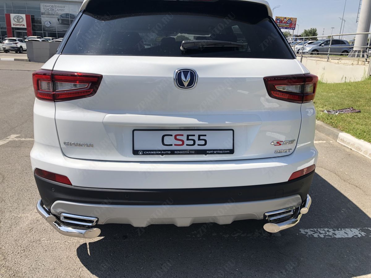 Защита заднего бампера угловая двойная для автомобиля  CHANGAN CS55 2018- арт. CGCS55.18.20