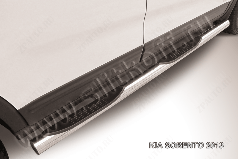 Защита порогов d76 с проступями Kia Sorento (2012-2021) Black Edition, Slitkoff, арт. KS13-006BE
