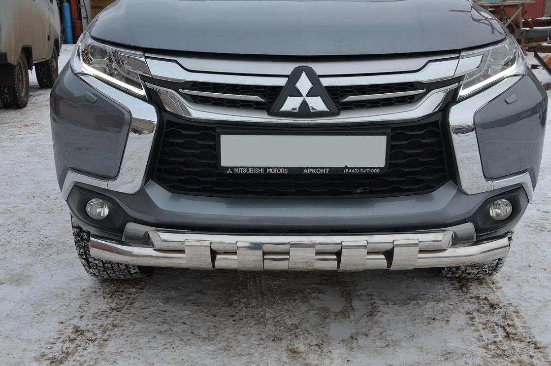 Защита переднего бампера двойная с пластин для автомобиля MITSUBISHI Pajero Sport 2017. MSPS.17.03-1, Россия