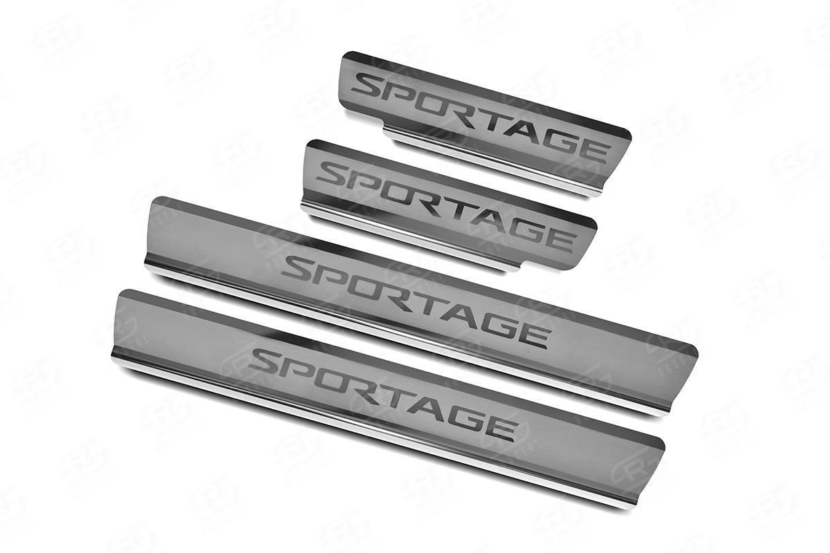 Накладки на пороги RUSSTAL (нерж., шлиф., надпись) KISP16-03 для KIA SPORTAGE 2016-2018