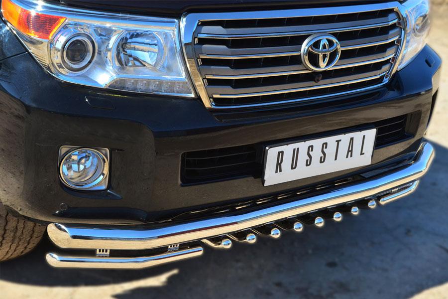 Защита переднего бампера d76/42 уголки с зубами для Toyota Land Cruiser 200 2012, Slitkoff TLCZ-001641