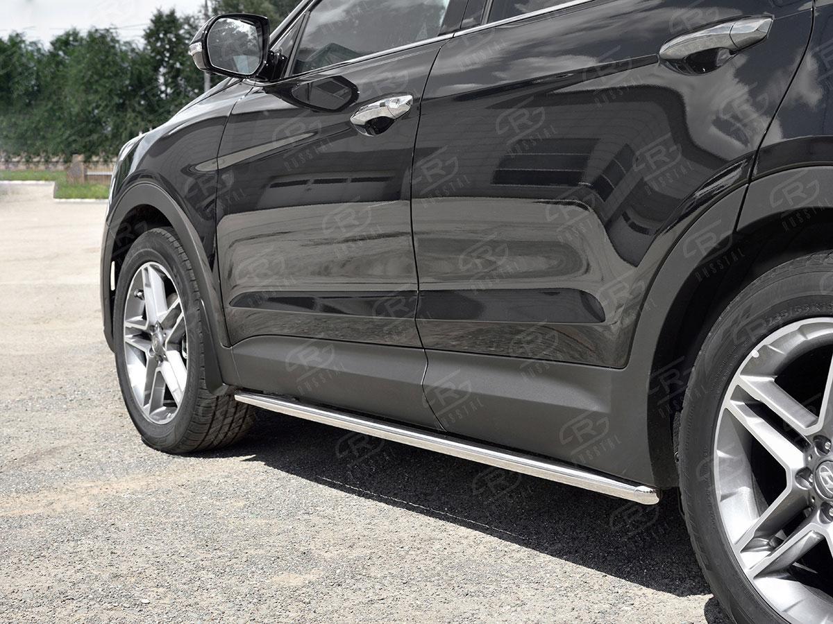 Пороги труба d42 вариант 1 на Hyundai Santa Fe Grand 2016, Slitkoff HSFT-0027371