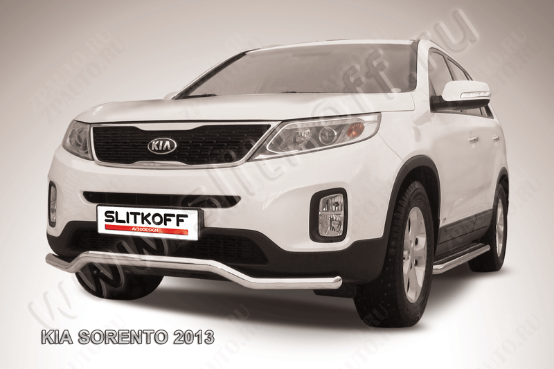 Защита переднего бампера d57 волна Kia Sorento (2012-2021) Black Edition, Slitkoff, арт. KS13-005BE