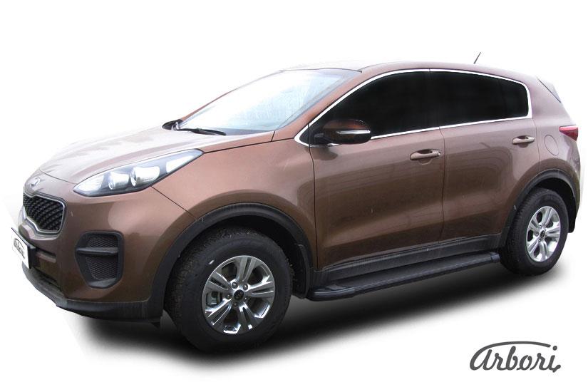 Пороги-подножки алюминиевые Arbori Optima Black черные на KIA Sportage 2016, артикул AFZDAALKSP1601, Arbori (Россия)