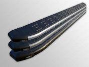 Пороги алюминиевые с пластиковой накладкой (карбон серебро) 1720 мм для KIA Soul II 2013-, ТСС KIASOUL14-17SL, TCC Тюнинг
