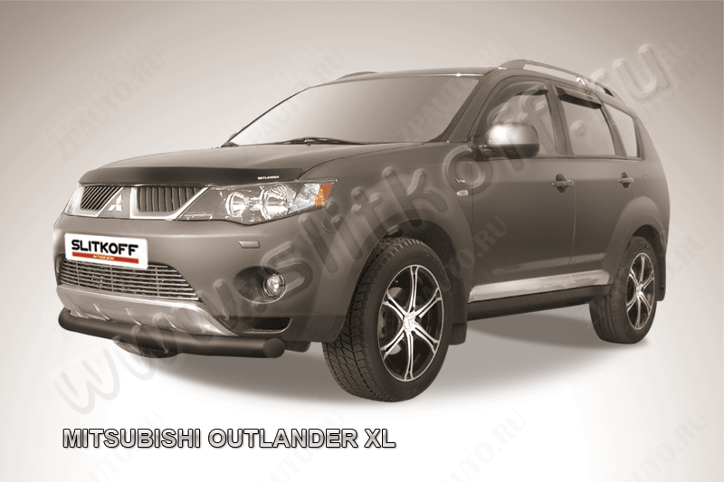 Защита переднего бампера d76 черная Mitsubishi Outlander XL (2005-2009) , Slitkoff, арт. MXL005B