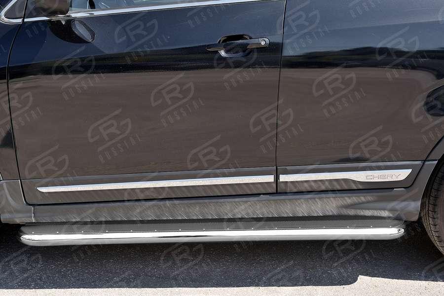 Пороги труба d42 с листом вариант 3 Chery Tiggo 5 2014, Slitkoff CT5L-0022657