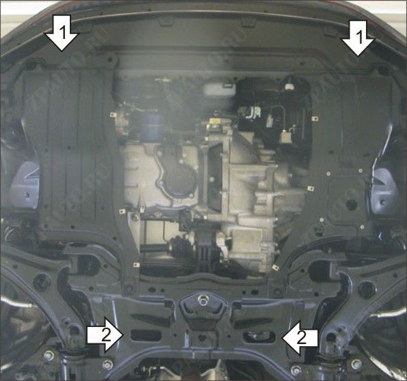 Защита двигателя, кпп стальная Motodor для Honda Jazz III 2008-2011 (2 мм, сталь), 00828