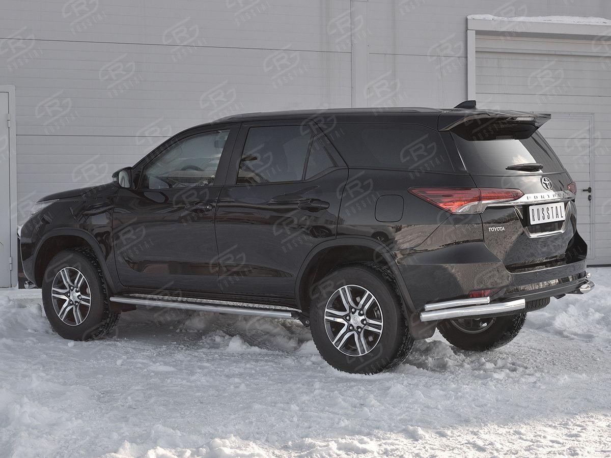 Защита заднего бампера уголки d57/42 на Toyota Fortuner 2017, Slitkoff TFZ-002893