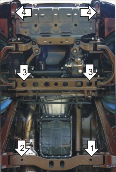 Защита двигателя, кпп, пер. дифф., радиатора стальная Motodor для Kia Sorento I 2006-2009 (2 мм, сталь), 01019