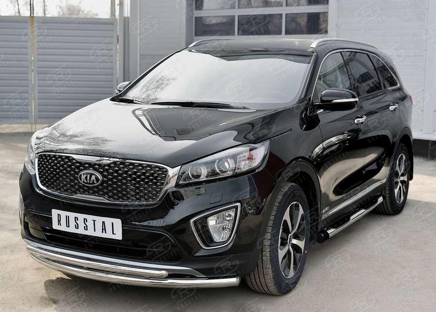 Пороги труба d76 с накладкой вариант 2 KIA Sorento Prime CRDI 2015, Slitkoff KSPT-0022102