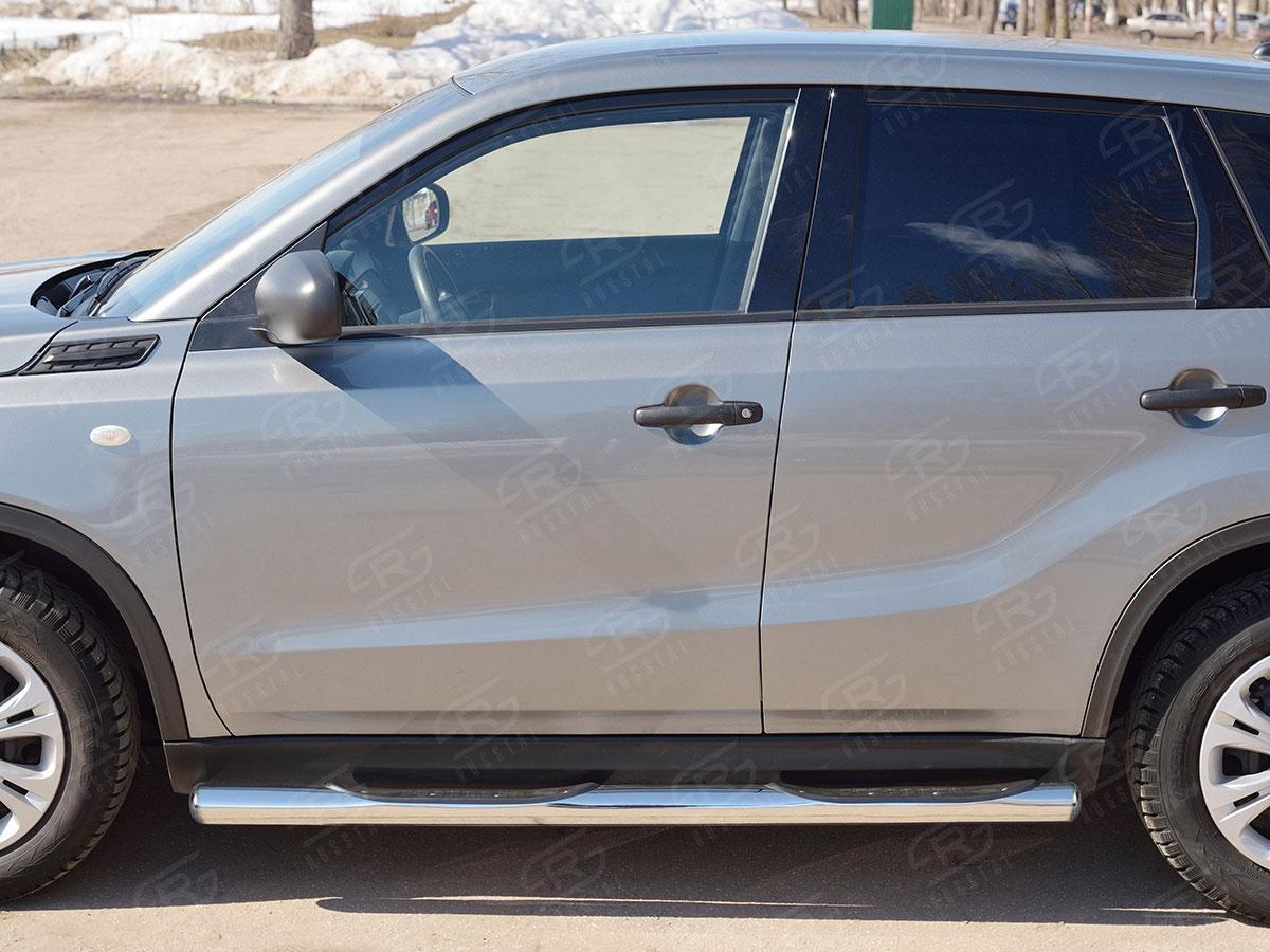 Пороги труба d76 с накладкой вариант 3 Suzuki Vitara 2015, Slitkoff SVT-0026443