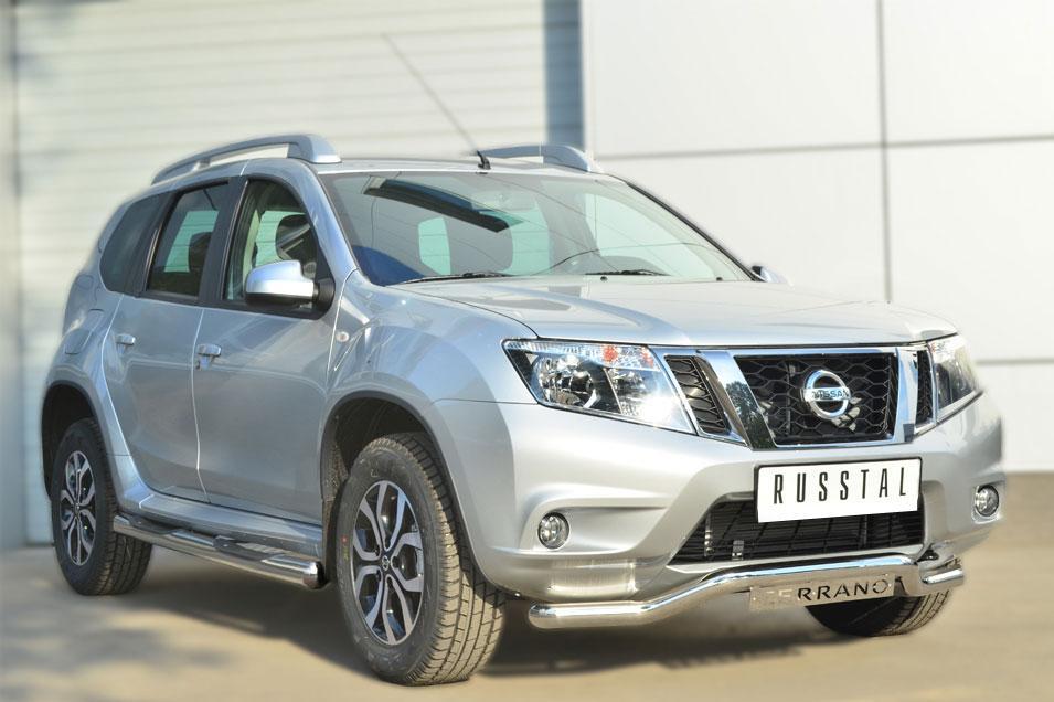 Пороги труба d76 с накладками вариант 3 для Nissan Terrano 2014, Slitkoff NTRT-001792