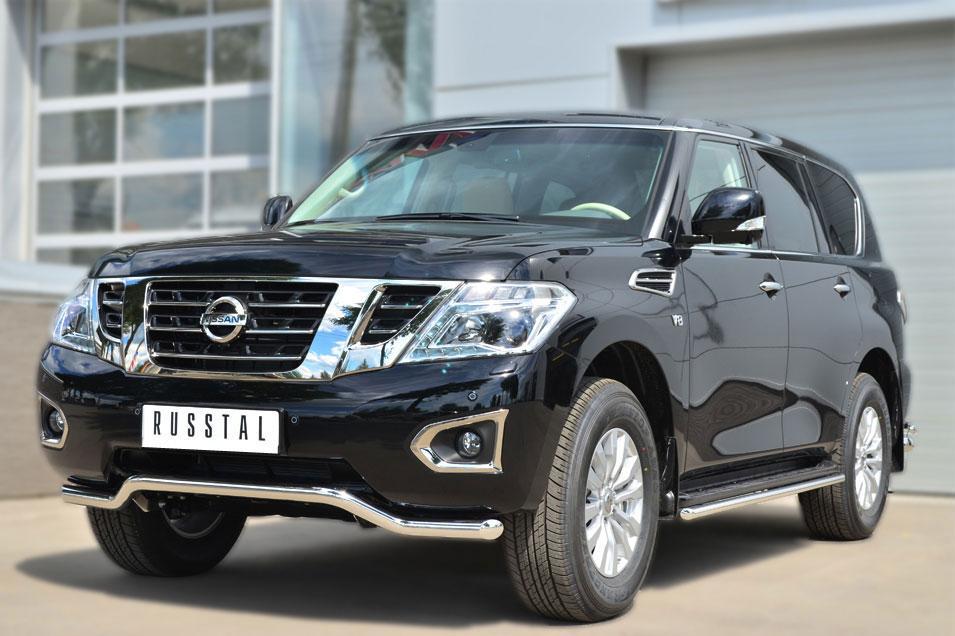Защита переднего бампера d57 волна для Nissan Patrol 2014, Slitkoff, PATZ-001727