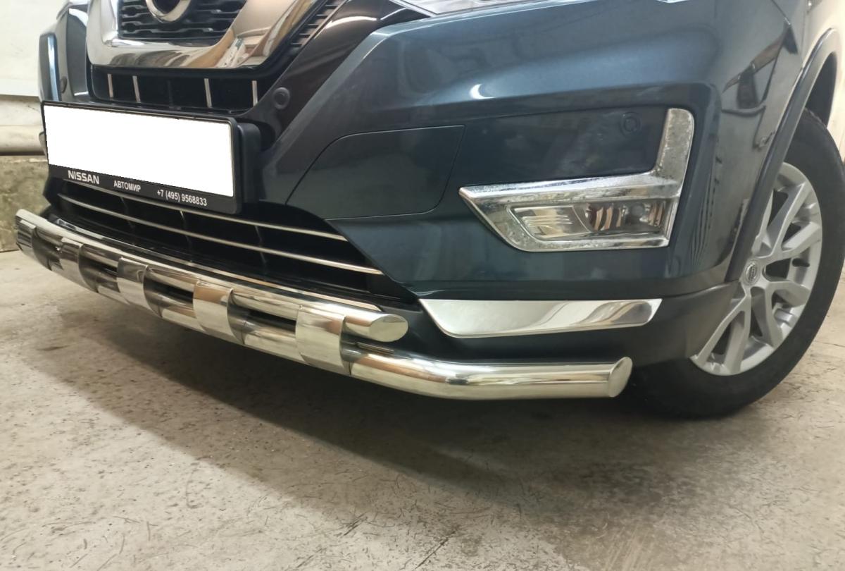 Защита переднего бампера двойная с перемычками для автомобиля NISSAN X-trail 2018- наст. время (рестайлинг) арт. NXT.18.75