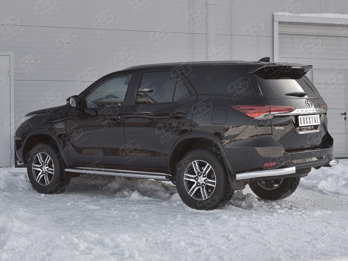 Защита заднего бампера уголки d76 на Toyota Fortuner 2017, Slitkoff TFZ-002894