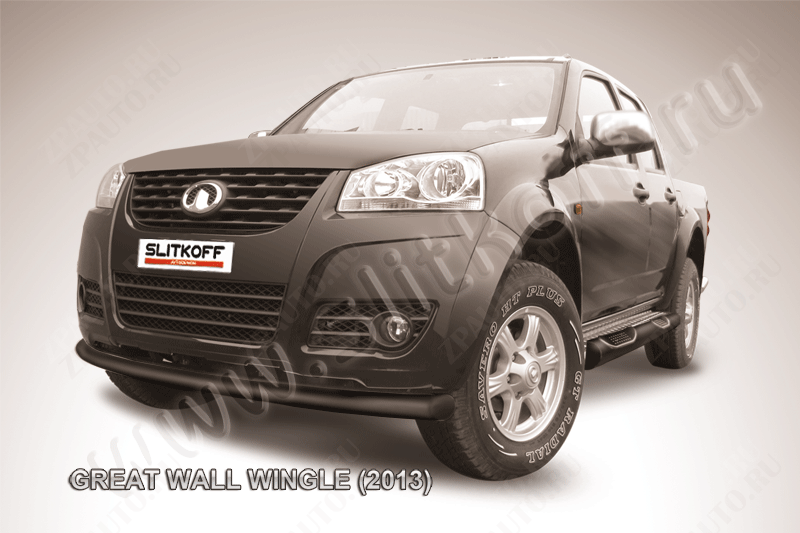 Защита переднего бампера d76 радиусная черная Great Wall Wingle (2011-2015) , Slitkoff, арт. GWWIN-002B
