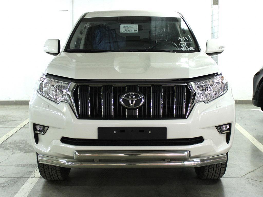Дуга передняя по низу бампера d76/76х43 овал радиусная двойная на Toyota LC Prado 150 2017, Технотек LCPR17_1.7
