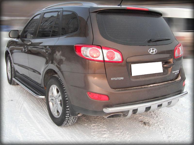 Защита заднего бампера d-60 радиусная с накладками для Hyundai Santa Fe 2009, Технотек HSF10_6