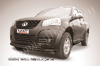 Защита переднего бампера d76+d42 двойная радиусная черная Great Wall Wingle (2011-2015) , Slitkoff, арт. GWWIN-001B