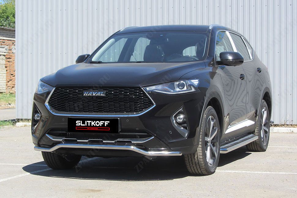 Защита переднего бампера d42 волна Haval F7 F7x (2019-2023) , Slitkoff, арт. HavF7004