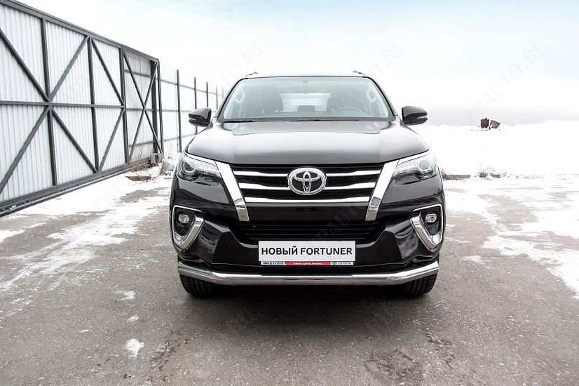 Защита переднего бампера d76 Toyota Fortuner (2015-2023) Black Edition, Slitkoff, арт. TFOR-001BE