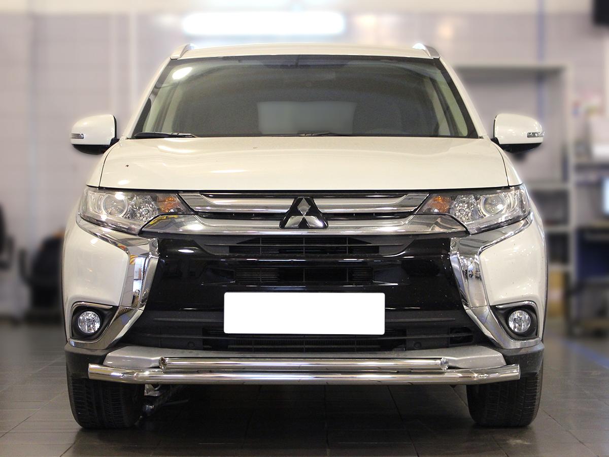 Защита переднего бампера двойная d-53+43 для автомобиля Mitsubishi Outlender 2015-2018г.в., Технотек, арт. MOU15_1.1