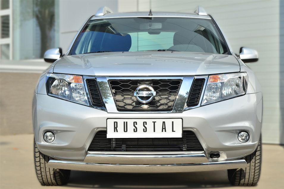 Защита переднего бампера d75х42/75х42 овальные дуги для Nissan Terrano 2014, Slitkoff NTRZ-001785