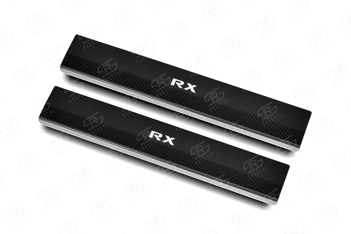 Накладки на пороги RUSSTAL (нерж., карбон, надпись) LEXRX15-06 для LEXUS RX 200t 2015-2019