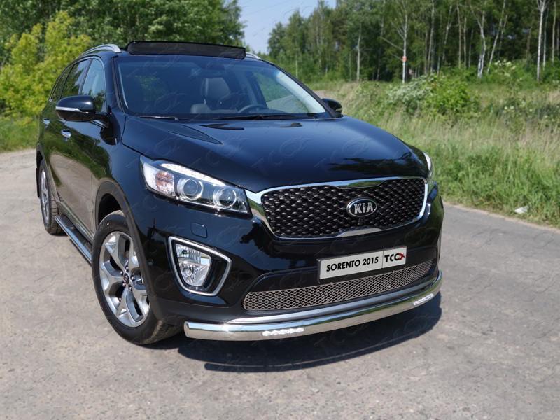 Защита передняя нижняя (овальная с ДХО) 75х42 мм для автомобиля Kia Sorento Prime 2015-2018, TCC Тюнинг KIASOR15-02