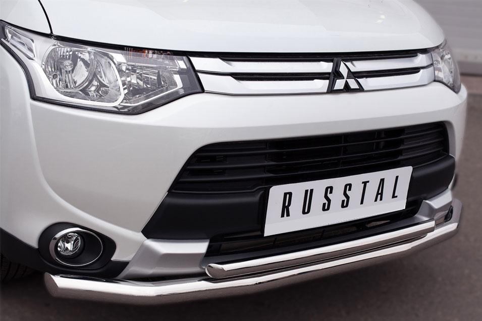 Защита переднего бампера d57/d42 для Mitsubishi Outlander 2014, Русталь MORZ-001891, Slitkoff