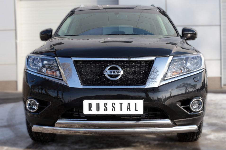 Защита переднего бампера d75х42/75х42 овал для Nissan Pathfinder 2014, Slitkoff NPZ-002018