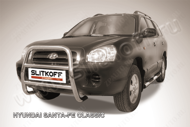 Кенгурятник высокий d57 Hyundai Santa-Fe Classic (2000-2012) Black Edition, Slitkoff, арт. HSFT006BE