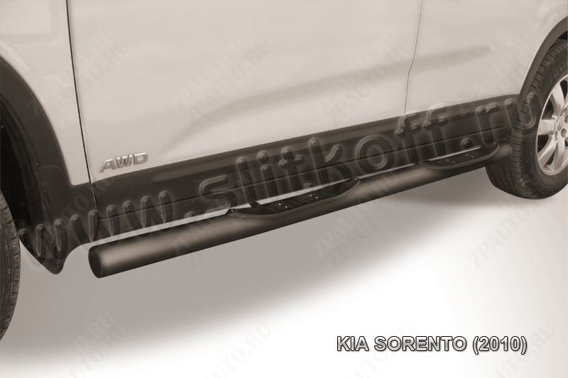 Защита порогов d76 с проступями черная Kia Sorento (2009-2012) , Slitkoff, арт. KS10-006B