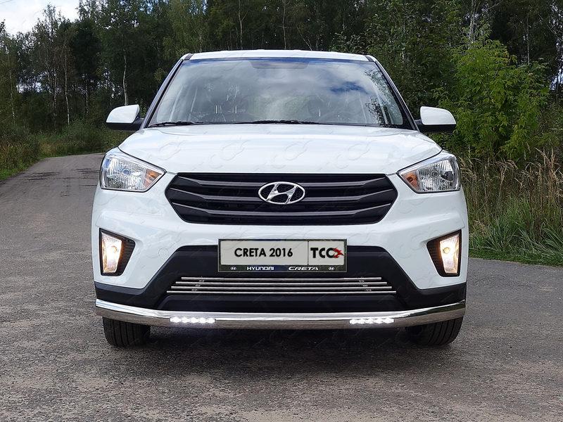 Защита передняя нижняя (овальная с ДХО) 75х42 мм для автомобиля Hyundai Creta 2016-, TCC Тюнинг HYUNCRE16-26