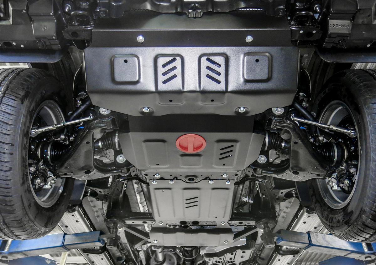 Защита радиатора, картера, КПП и РК АвтоБроня для Toyota Fortuner II (V - 2.7; 2.8D) 4WD 2017-2020 2020-н.в., штампованная, сталь 1.8 мм, 4 части, с крепежом, K111.05770.1