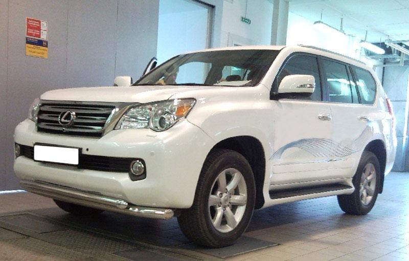 Дуга передняя по низу бампера d-76+60 радиусная двойная для Lexus GX 460, Технотек GX09_1