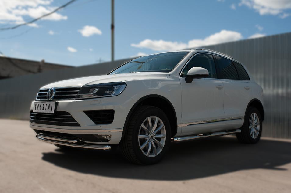 Защита переднего бампера d57/d42 для Volkswagen Touareg 2014, Slitkoff VWTZ-002124