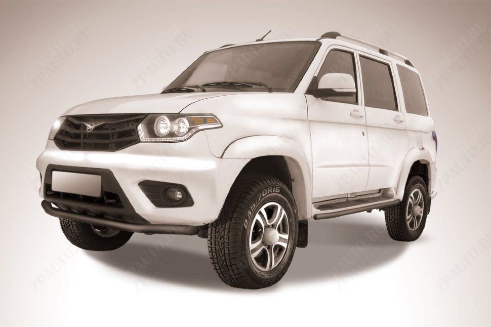 Защита переднего бампера d57 черная Uaz Patriot (2014-2023) , Slitkoff, арт. UP14-004B