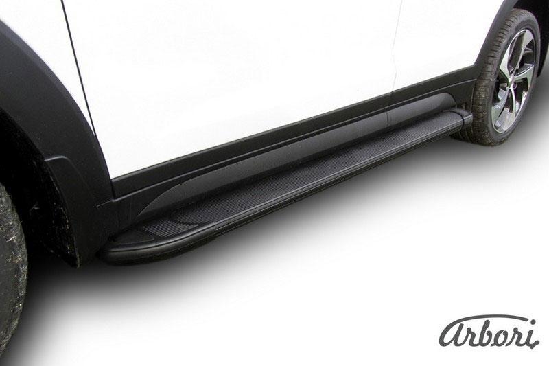 Пороги-подножки алюминиевые Arbori Optima Black черные на Hyundai Tucson 2015, артикул AFZDAALHT4WD1501, Arbori (Россия)