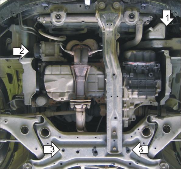 Защита стальная Мотодор (Двигатель, Коробка переключения передач), 2 мм, Сталь для Mitsubishi Galant IX 2003-2006 арт. 01329