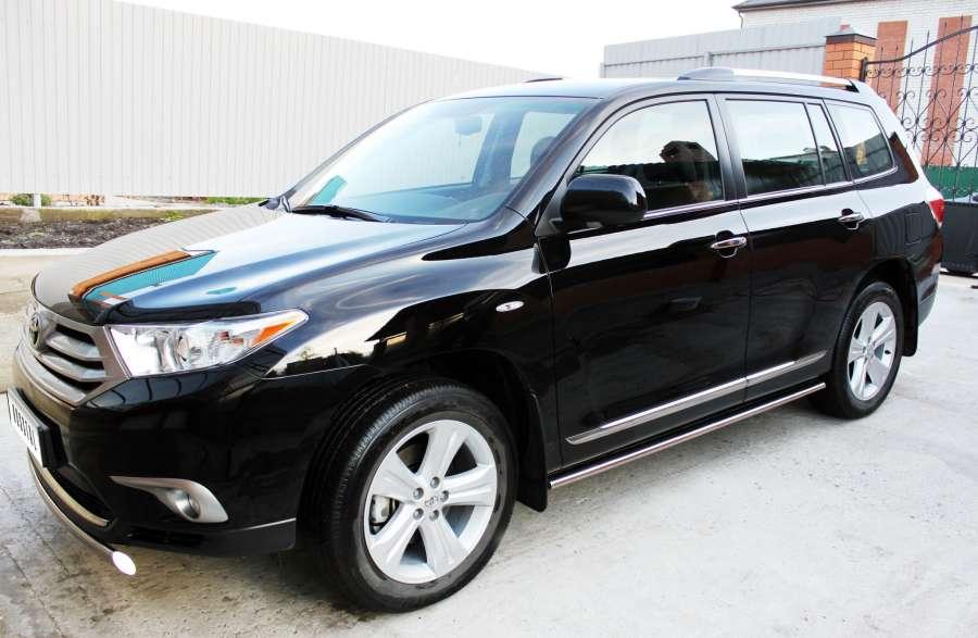 Пороги труба d75x42 овал с листом (нерж 2мм) для Toyota Highlander 2010, Slitkoff THO-000740