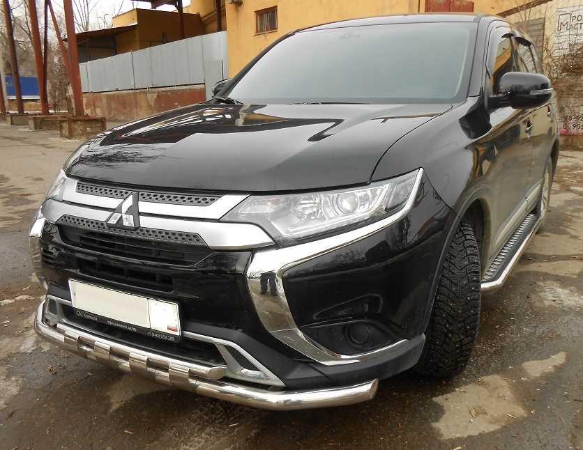 Защита переднего бампера двойная с перемычками для автомобиля Mitsubishi Outlander 2018, арт. ZMSBOTL18-06, Россия