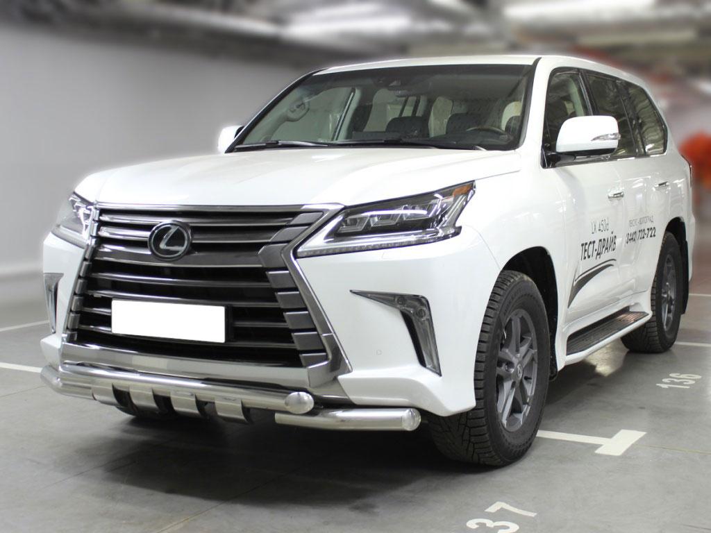 Дуга передняя по низу бампера d76 с доп. накладками на Lexus LX 570 2015 (Лексус LX 570 2015), Технотек LX15_1.2