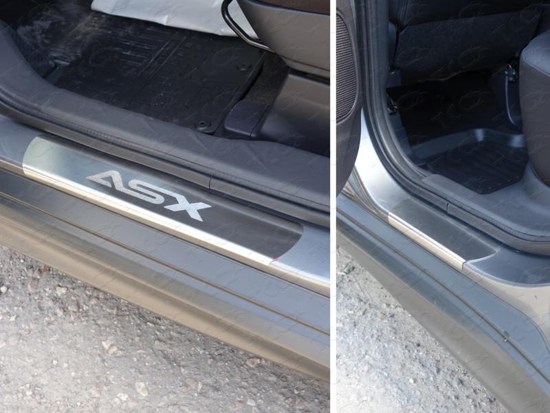 Накладки на пороги (лист шлифованный надпись ASX) для автомобиля Mitsubishi ASX 2013-2017