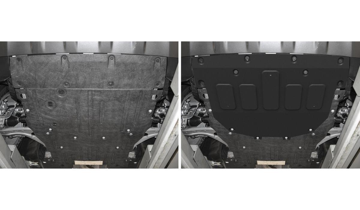 Защита картера и КПП Rival (черная) для Land Rover Discovery Sport I рестайлинг 2019-н.в., штампованная, алюминий 4 мм, без крепежа, 3.3132.1